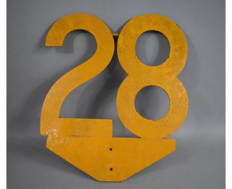 A Vintage Yellow Painted Speed Restriction Sign, 28, 60cm high 