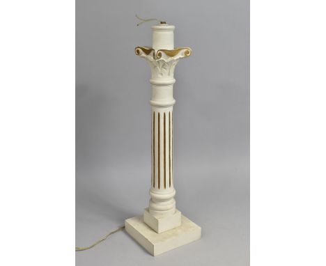 A Modern Painted Wooden Table Lamp Base in the form of a Corinthian Column, 57cms High, Requires New Light Bulb Fitting 