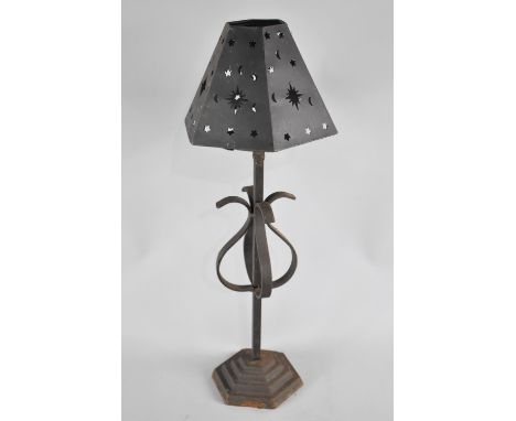 A Modern Wrought Iron Tea Light Stand in the Form of a Table Lamp with Hexagonal Stepped Base, 60cms High 