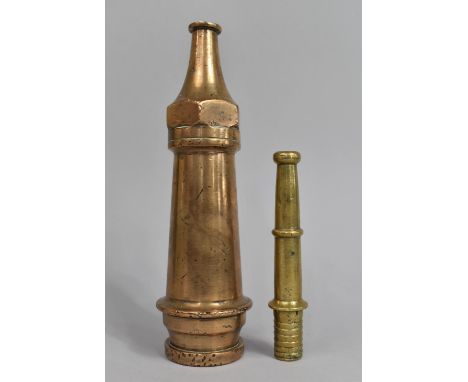 A Vintage Bronze Fire Hose Nozzle, 29cms High, together with a Brass Spray Nozzle, 17cms Long 
