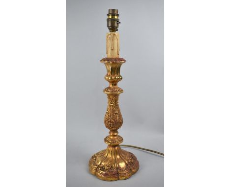 A Gilt Painted Table Lamp in the Form of an Ornate Candlestick, 43cm high 