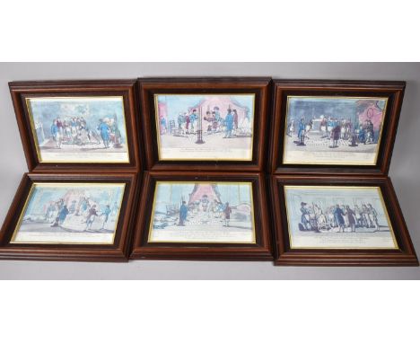 A Set of Six Modern Prints of 1812 Engravings Depicting Masonic Ceremonies, 19x14cm 