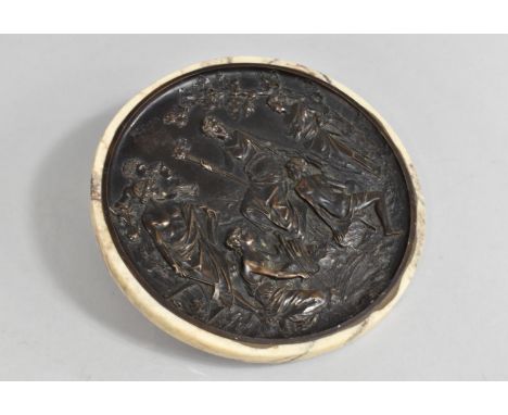 A Reproduction Bronze Effect Circular Disc Decorated in Relief with Classical Figures and Faux Marble Surround, 21cms Diamete