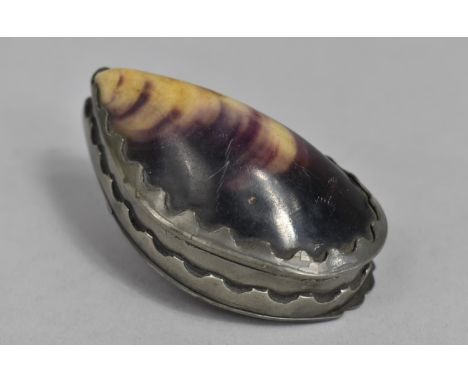 A Late 19th /Early 20th Century Souvenir Snuff Box Formed From Mussel Shell, 8cms Long 