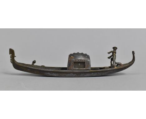 A Small Bronze Effect Souvenir Model of a Gondola with removable Canopy to Central Store, 15cms Long 