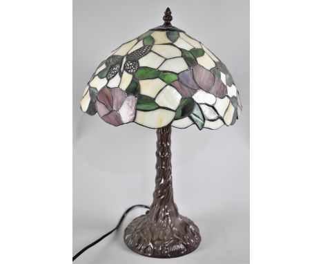 A Reproduction Tiffany Style Table Lamp with Butterfly Shade, 46cms High 