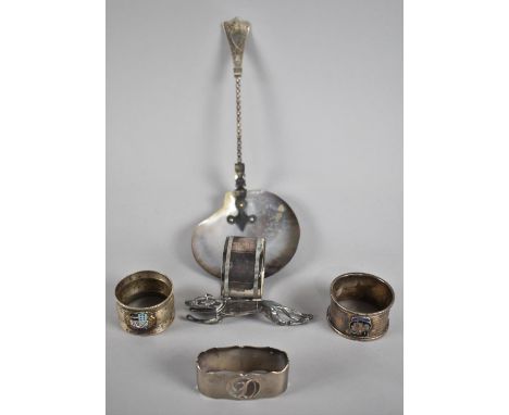 A Collection o Silver and Silver Plated Items to include Two Silver and Two Plated Napkin Rings, together with a Silver Mount