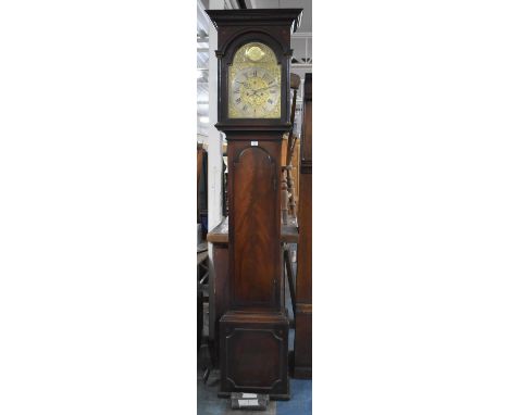 A Tall 19th Century Mahogany Long Case Clock with Arched Brass Dial, Pierced Spandrels and Silvered Chapter Ring Inscribed fo
