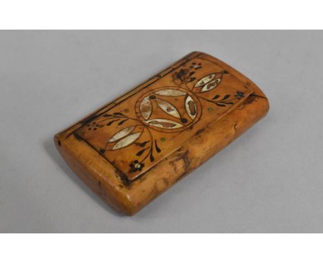 A Continental Olivewood Snuff Box, Hinged Lid with painted Decoration, 8cms Wide 