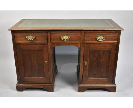 A Vintage Kneehold Writing Desk with Three Drawers and Tooled Leather Writing Surface, 112cms Wide 