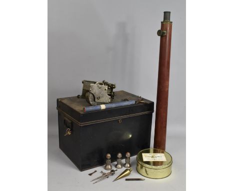 A Vintage Metal Box Containing Thorens Swiss Made Gear Movement, Boxed Grubb Parsons Six Aperture Parabolic Mirrors Etc 