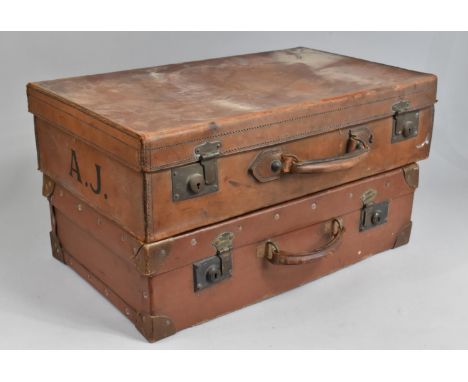 Two Vintage Trunks to include Leather mounted Example with Monogram 