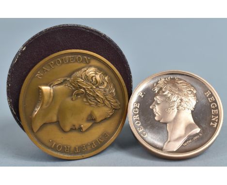 Two Bronze Coins, Waterloo Campaign Commemorative Coin - George P., and Bronze Napoleon Commemorative 