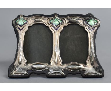 A Small Double Enamelled Silver Mounted Easel Back Photo Frame, in the Art Nouveau Style, 11.5cm wide 