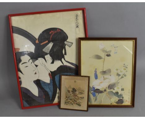 Three Oriental Prints to Include Two Silk Examples 
