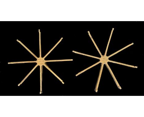Pair of Hagenauer trivets, nickle and plated in gold colored metal, star form with 8 points. Marked Handmade, Made in Austria