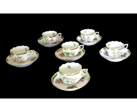 Herend Porcelain Manufactory (Hungary) Queen Victoria Mocca cups & saucers.6x Herend Queen Victoria  cups  Dimensions: 5cm de