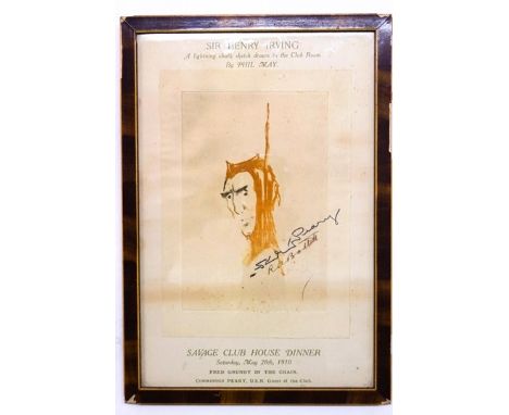 After Phil May, Sir Henry Irving, Savage Club House, Dinner May 28th 1910, print, signed in pen by H B Irving and others, 36.