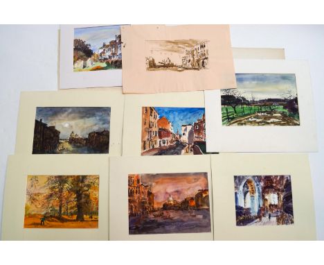 Ron Olley, A Venetian scene, watercolour, signed lower right, 24cm x 33cm, (unframed), and further watercolours, sketches etc