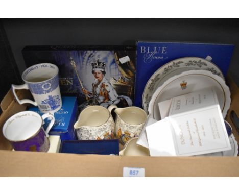 A selection of Queen Elizabeth II commemorative china wares, to include Royal Worcester cup and saucer, Treasures of Queen El