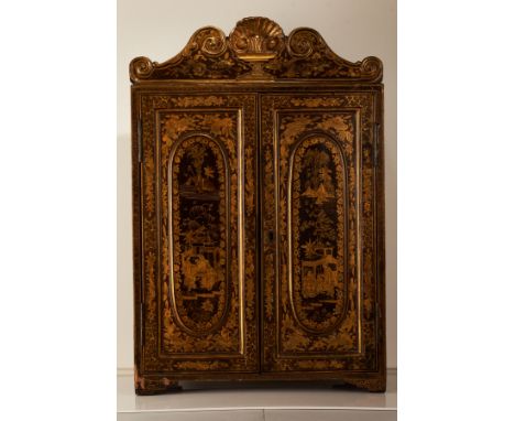 A mid-19th century Chinese export lacquer table cabinet, circa 1860Of rectangular form upon four bracket feet, two hinged doo