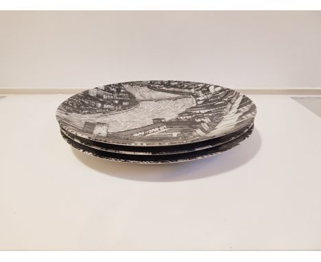 Piero Fornasetti (Italian 1913-1988)three plates, 1980’s (designed 1950’s)lithographically-decorated ceramic with printed ret