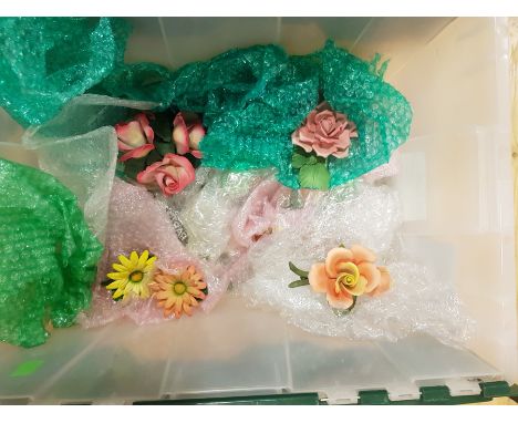 A BOX OF VARIOUS CERAMIC FLOWER MODELS AF