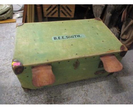 A mid 20th century canvas trunk with twin carrying handles, 13 1/2"h x 33"w and one other 