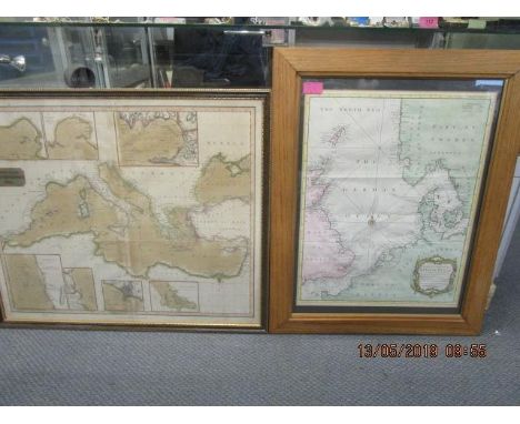 R W Searle - two framed and glazed maps, The German Ocean and Chart of the Mediterranean Sea, framed and glazed 