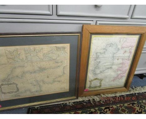 R W Searle - an 18th century map of St George's Channel and the Irish Sea, 19" x 15", glazed frame and another of the English