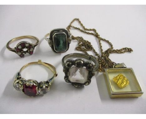 Mixed jewellery to include a ruby and diamond horse shoe shaped ring, a white metal German ring stamped 333 and other items 