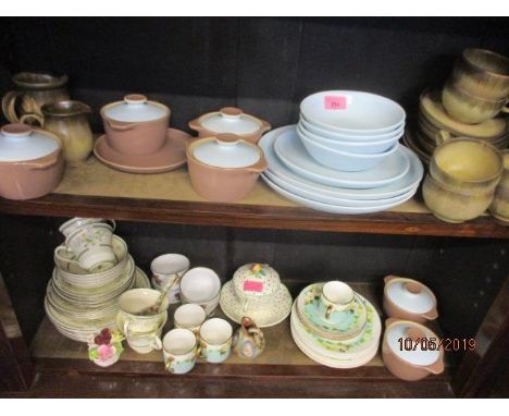A quantity of French pottery, mixed ceramics to include Royal Doulton Arianne bone china and Royal Worcester Evesham ramekins