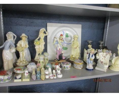 A Leonardo Collection figure of a musical clown and other figures, together with a limited edition porcelain art plate by Her