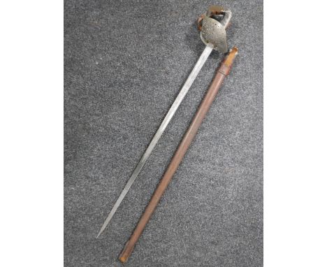 A George V 1897 pattern infantry officer's sword by Fenton Brothers, in leather scabbard 