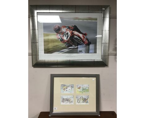 After Rod Organ : The Blackburn Bullet, signed limited edition colour print, together with four framed post cards depicting t