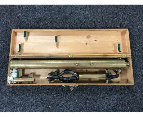 A brass telescope signed J. Lizars, Aberdeen, with tripod stand in fitted box