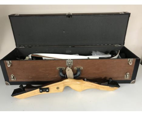 A Merlin take-down archery bow and arrow in fitted box 