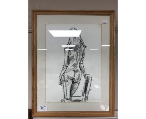 Mortimer : Standing nude, charcoal sketch, signed, framed.