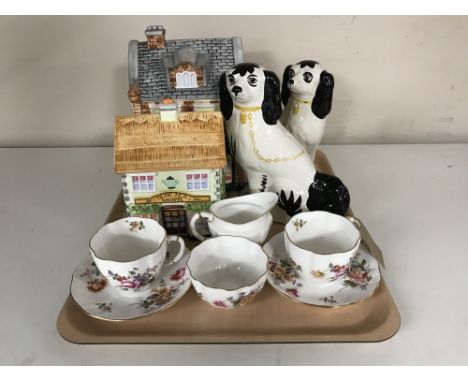 A tray of Royal Crown Derby posies pair of tea cups with saucers, matching milk jug and sugar basin, pair of Staffordshire st