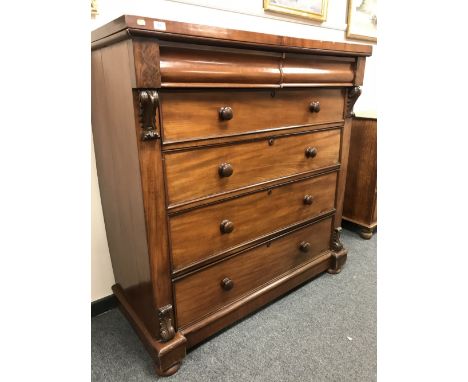 A Victorian mahogany six drawer Scotch chest, width 135 cm