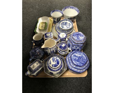 Two trays of Ringtons Willow pattern chintz and cathedral china, together with Willow pattern side and tea plates, two Spode 