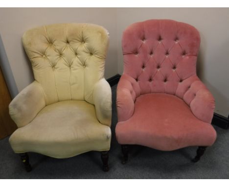 A pink button dralon lady's chair and a yellow button dralon lady's chair