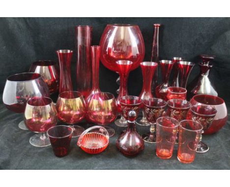 A COLLECTION OF RUBY GLASS, 27 pieces 