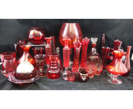 A COLLECTION OF RUBY GLASS, 30 pieces 