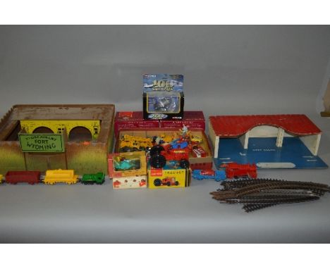 A WOODEN MODEL FORT, '7th U.S. Cavalry Fort Wyoming', c.1960's , with a small quantity of Britains, Timpo and other figures, 