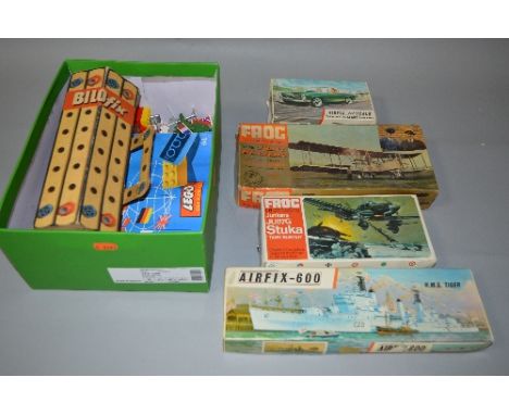 FOUR BOXED UNBUILT OR PART BUILT VINTAGE PLASTIC CONSTRUCTION KITS, Frog 'The Trail Blazers' Alcock & Brown Vickers Vimy, No.