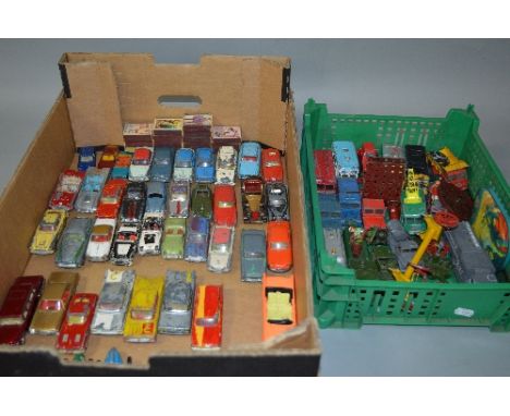 A QUANTITY OF UNBOXED AND ASSORTED PLAYWORN DIECAST AND PLASTIC VEHICLES, to include Spot-On, Corgi, including several early 