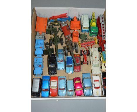 A QUANTITY OF UNBOXED AND ASSORTED PLAYWORN DIECAST VEHICLES, to include a quantity of Corgi and Dinky Cars from the 1960's, 