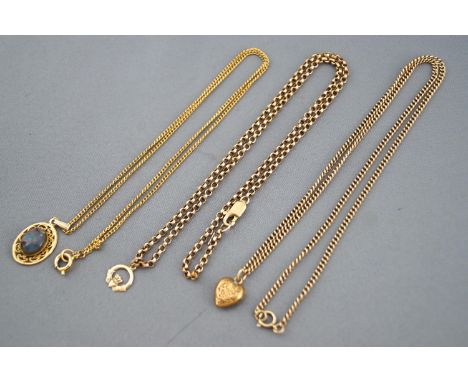 A collection of three necklaces consisting of a gold plated heart with 9ct chain, a gold plated opal triplet pendant and chai