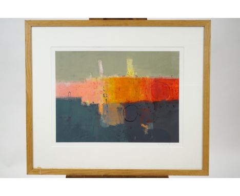 Mark Godlin (B1957), Abstract Buildings, mono print, acrylic on paper, signed in pencil lower right, 48cm x 63cm